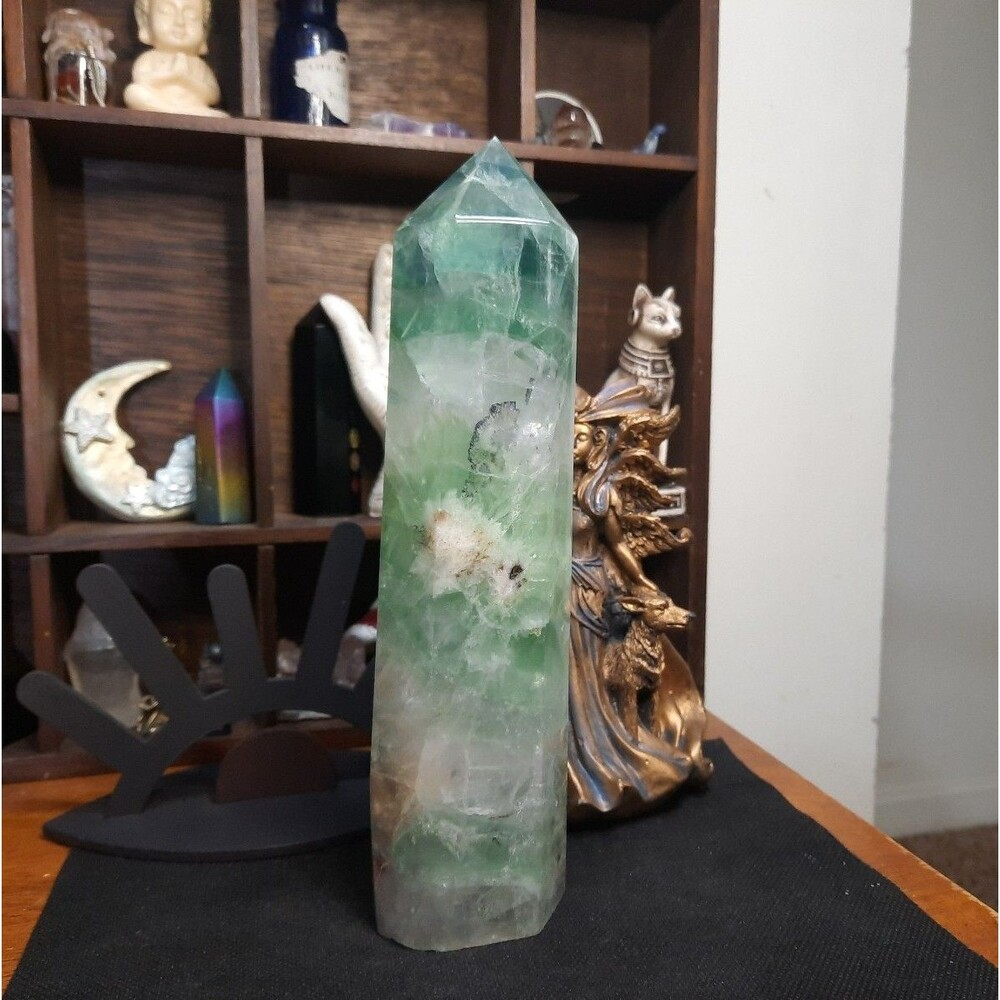 Large Green and Blue Rainbow Flourite Quartz Crystal Tower
